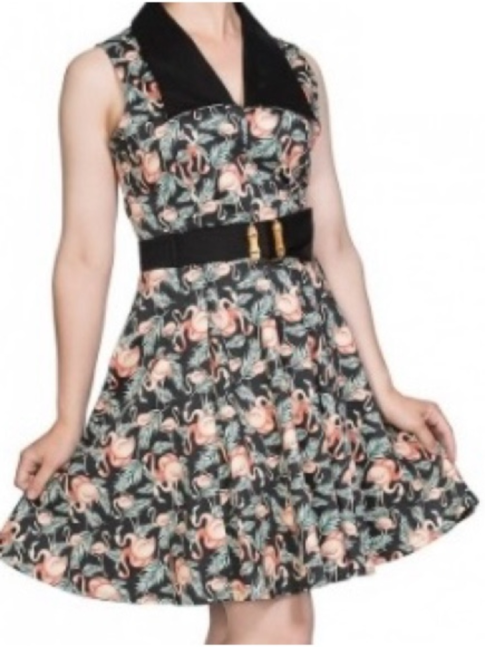 🦩 Sleeveless Mini Dress with Flamingo Print in Black and Pink